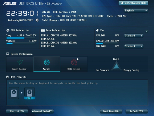 Главное окно BIOS