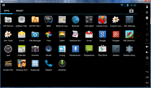 Рабочее окно Genymotion