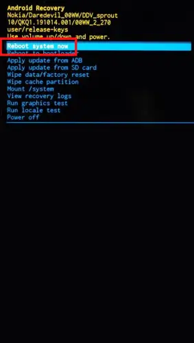 Выбор пункта меню Reboot system now